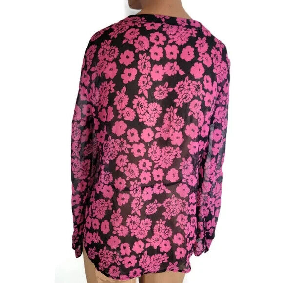 MILLY Pink Black Brooke Floral Print Chiffon Blouse Size 8 $210