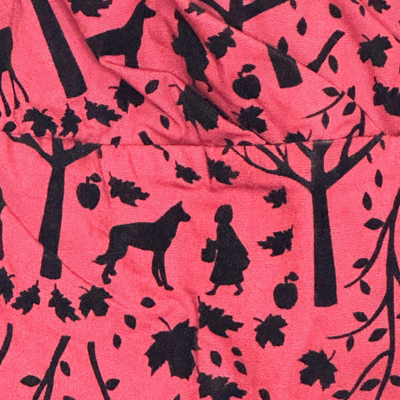 Hell Bunny Vixen Dress Medium Red Riding Hood Forest Print Pockets Belted Retro
