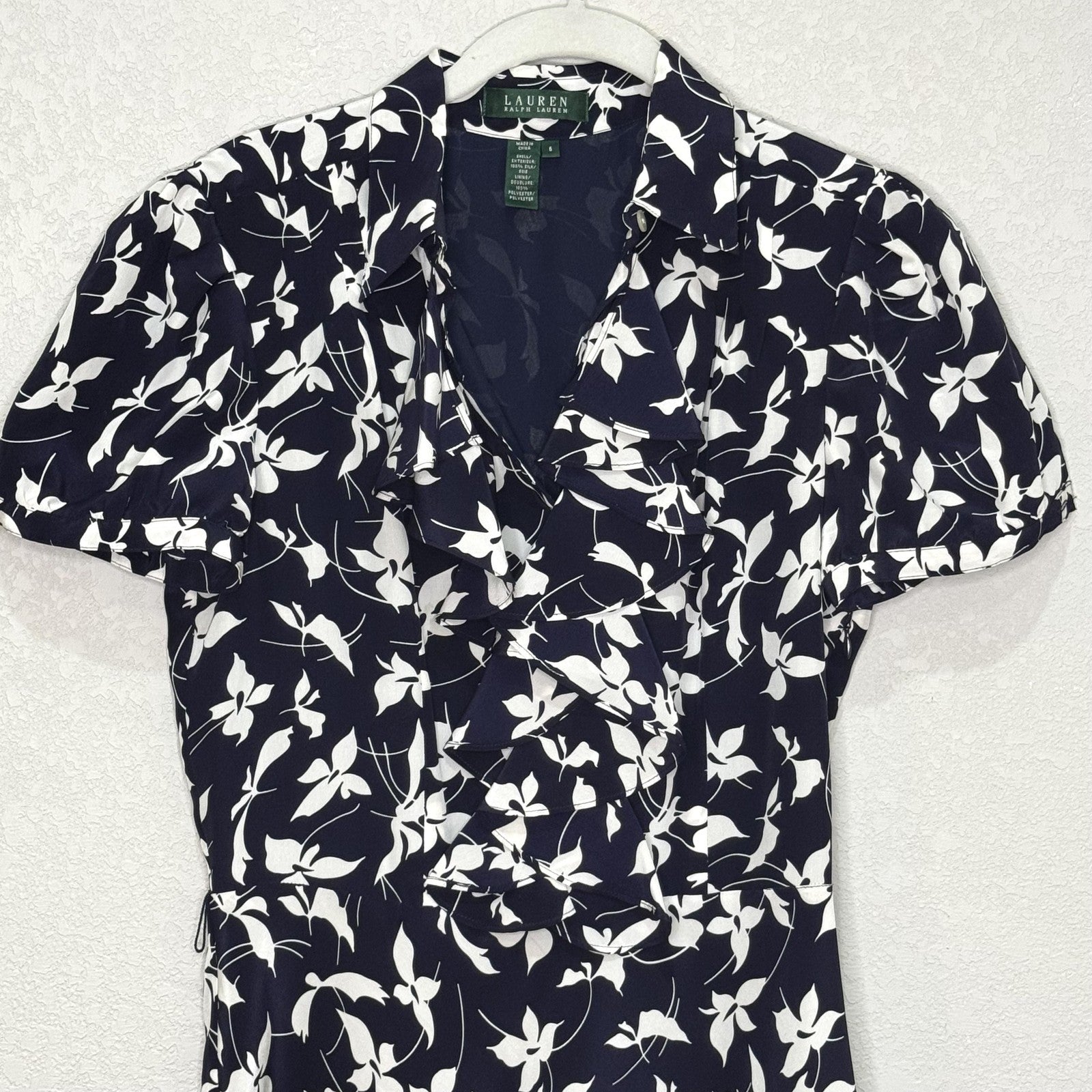 Lauren Ralph Lauren Dress Womens 6 Floral Silk Short Sleeve Ruffle Midi
