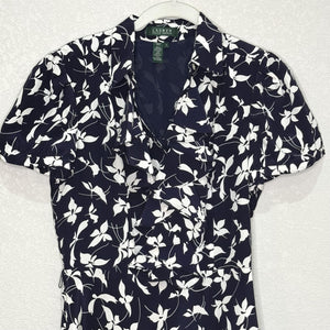 Lauren Ralph Lauren Dress Womens 6 Floral Silk Short Sleeve Ruffle Midi