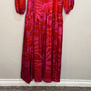 Hutch Ciara Red Pink Zebra Satin Maxi Wrap Dress Size Large $179