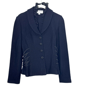 St John Collection Blazer Womens 4 Black Lace Ruffle Collar Corset Trim Made USA
