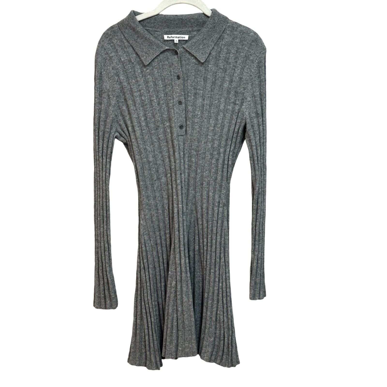 Reformation Gray Walsh Cashmere Collared Ribber Sweater Mini Dress Size Medium