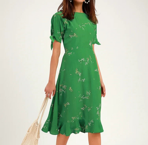 Faithfull The Brand Emilia Midi Green Floral Print Midi Dress Size 10 NEW $189