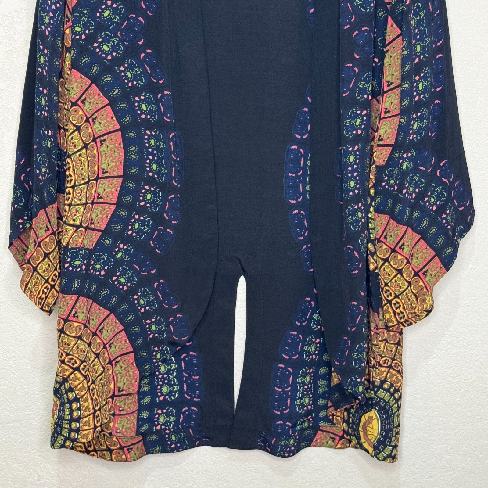 Cleobella Kimono Size Medium Blue Radial Print Open Front Boho Topper