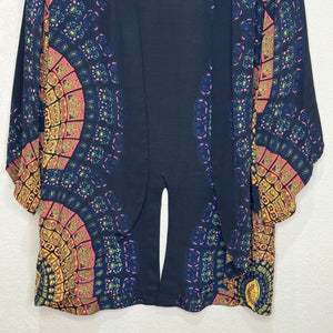 Cleobella Kimono Size Medium Blue Radial Print Open Front Boho Topper