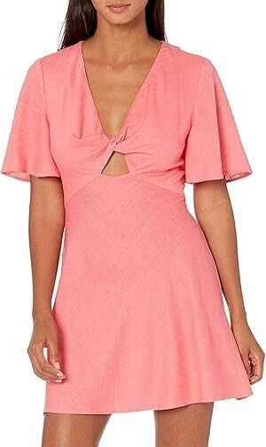 Finders Keepers Pink Short Sleeve V-Neck Sally Cut-Out Mini Dress Size 10 NEW