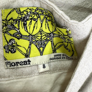 Floreat Skirt 8 White Gold Shimmer Embroidered Beaded A-Line Boho Linen Blend