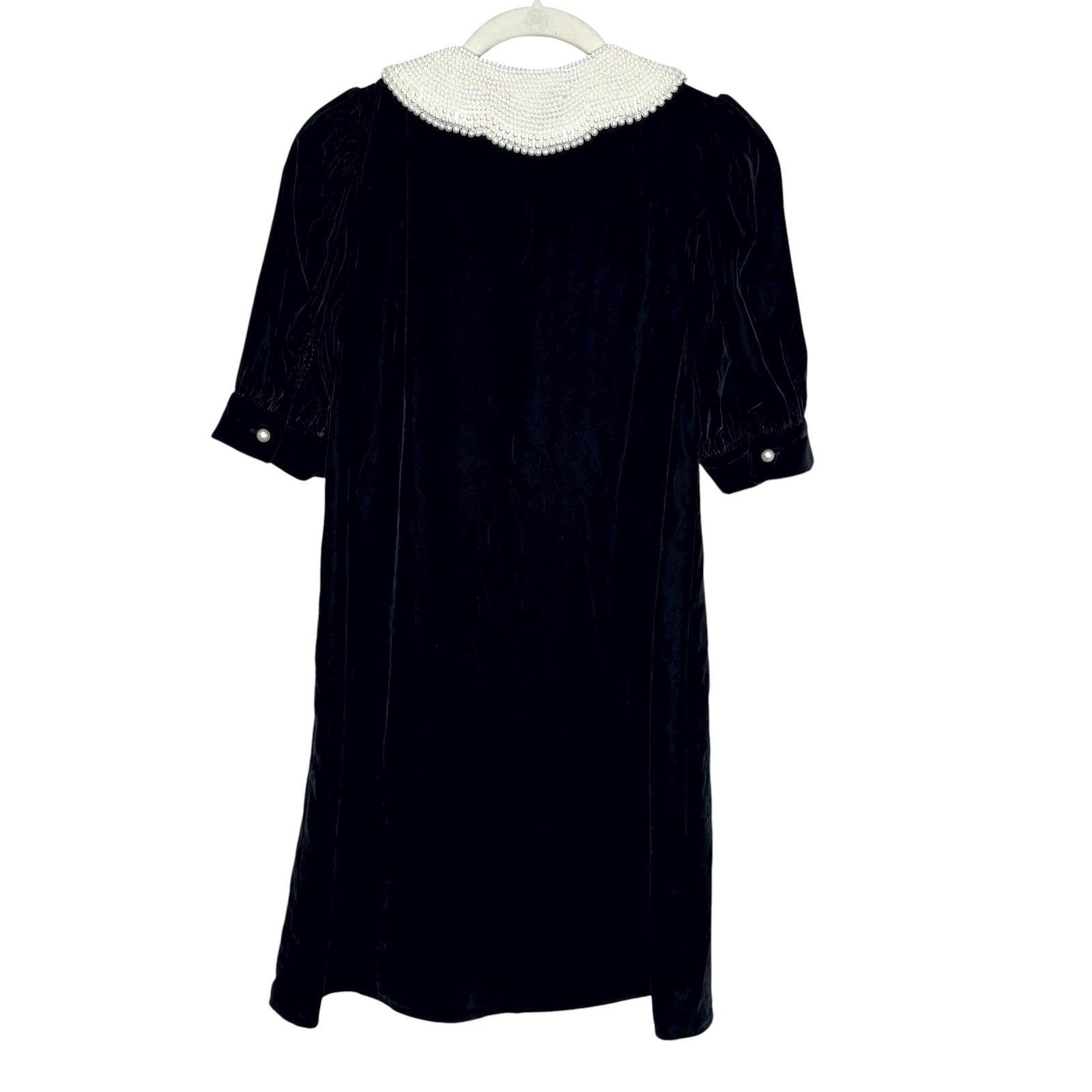 & Other Stories Paris Atelier Dress Womens 2 Black Velvet Pearl Collar Mini