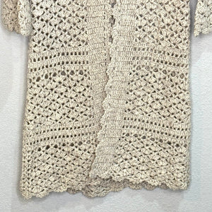 Boston Proper Ivory Lambswool Open Knit Crochet Long Cardigan Sweater Size Small