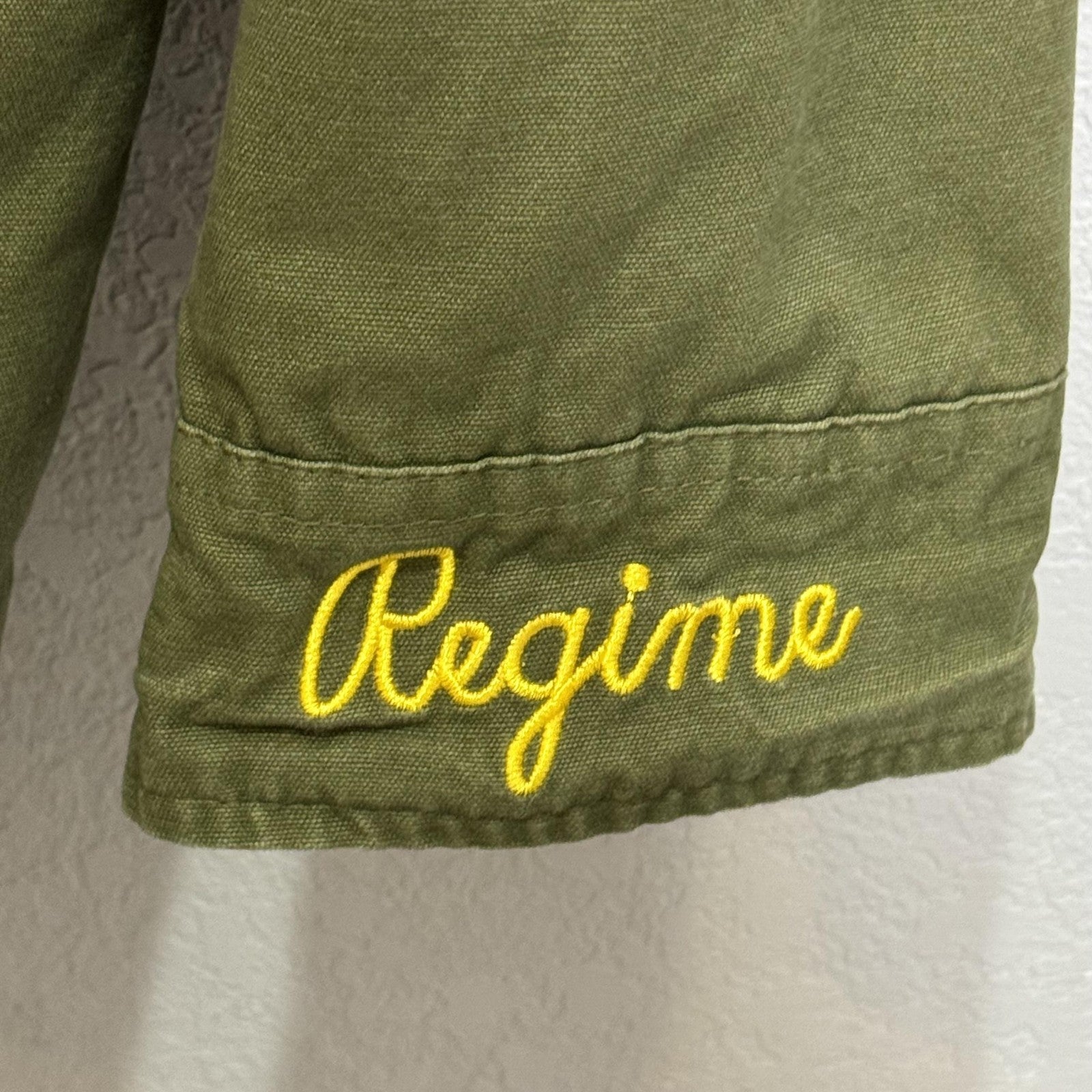 Civil Regime Jacket Womens Medium Green Embroidered Utility Open Front Pockets