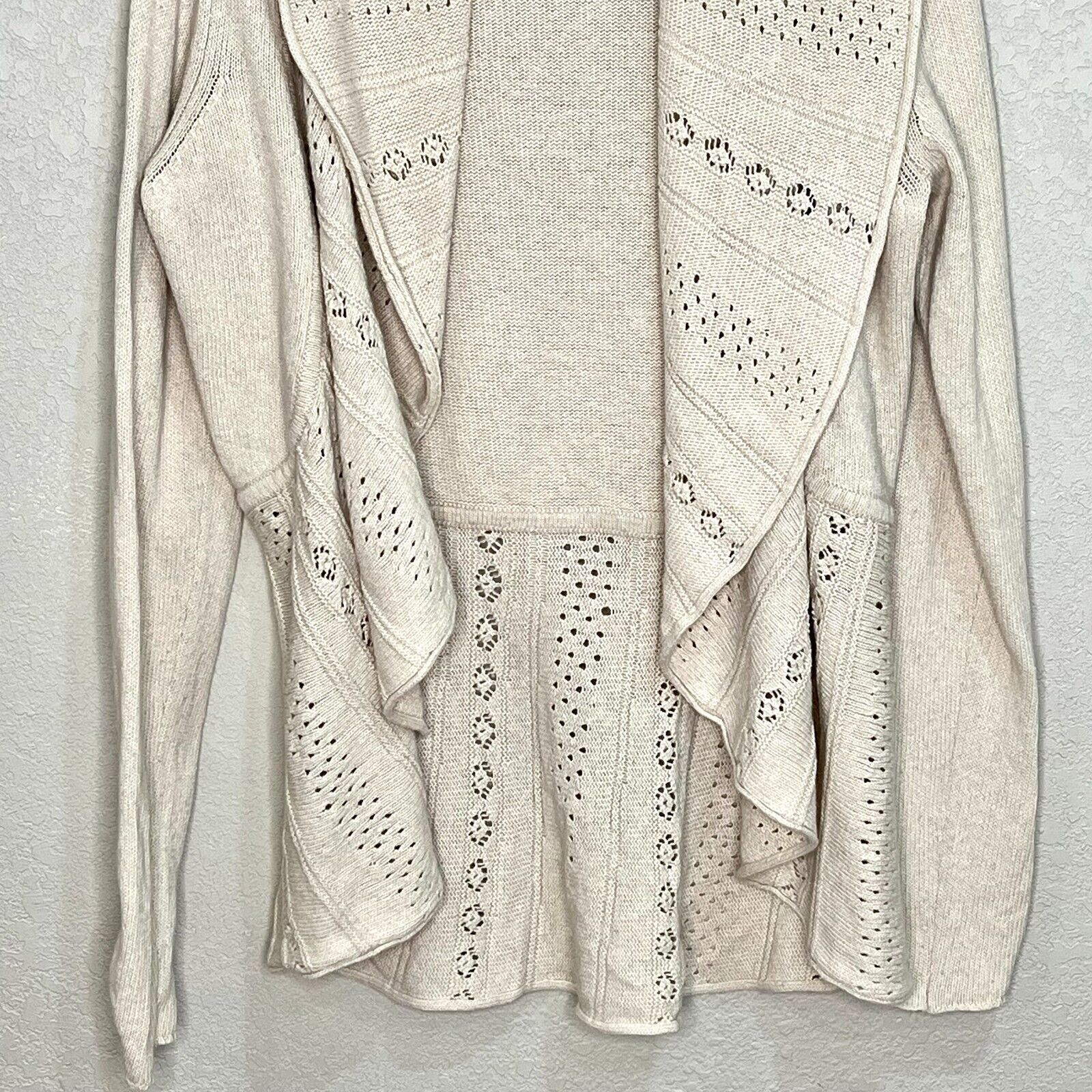 Anthropologie Knitted And Knotted Beige Open Shawl Neck Cardigan Size Medium