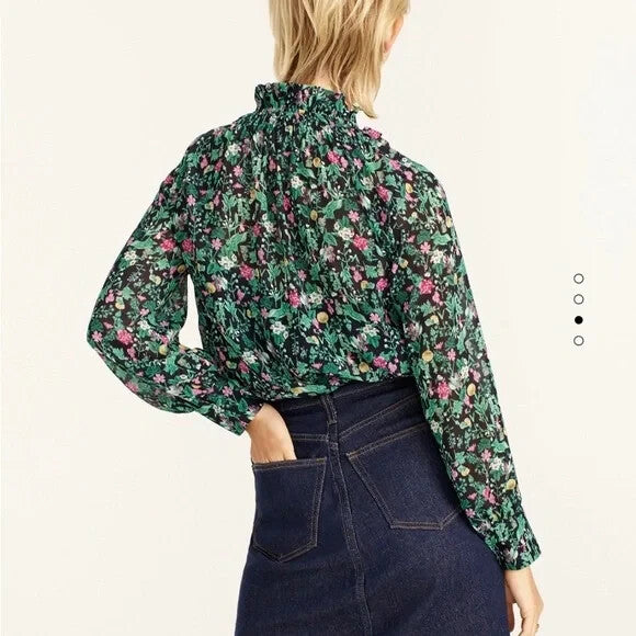 J. Crew Ruffle Top w Cami Size Medium Floral Garden Drapey Tie-Neck