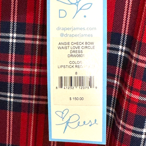 Draper James NEW Red Plaid Angie Check Love Circle Holiday Dress Size 8 $150