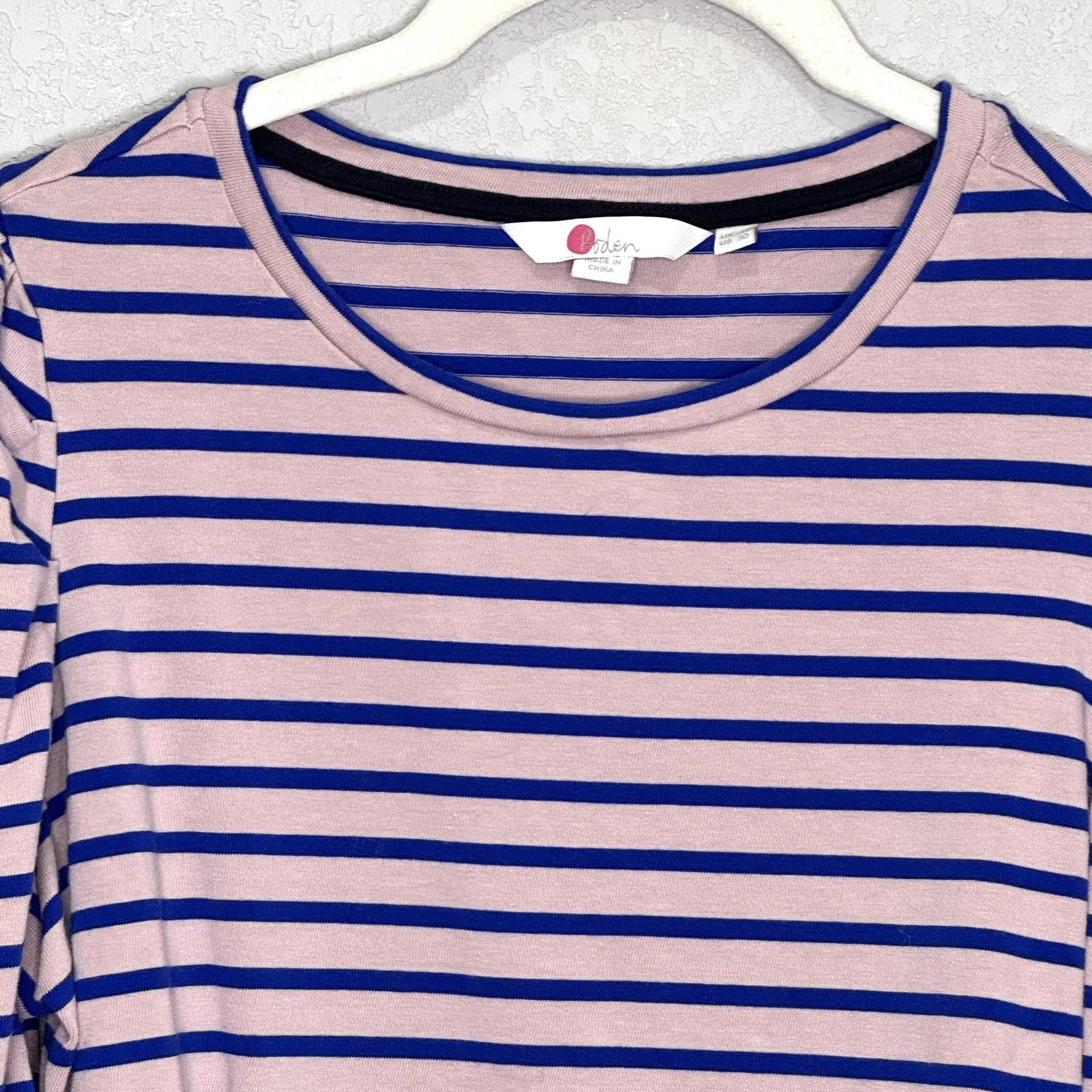Boden Shirt Womens US 10 Pink Blue Striped Long Sleeve Crewneck Cotton Top