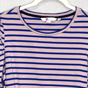 Boden Shirt Womens US 10 Pink Blue Striped Long Sleeve Crewneck Cotton Top