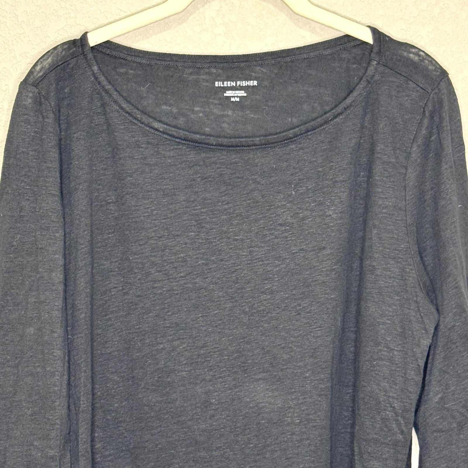 Eileen Fisher Tunic Womens Medium Black Organic Linen 3/4 Sleeve Relaxed Fit Top