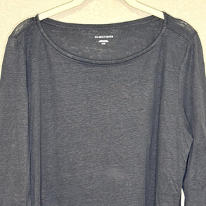 Eileen Fisher Tunic Womens Medium Black Organic Linen 3/4 Sleeve Relaxed Fit Top