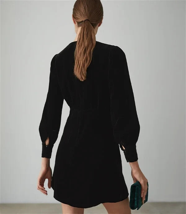 REISS NEW Bianca Black Velvet Mini Dress US Size 10 $345