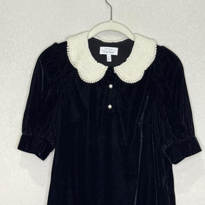 & Other Stories Paris Atelier Dress Womens 2 Black Velvet Pearl Collar Mini