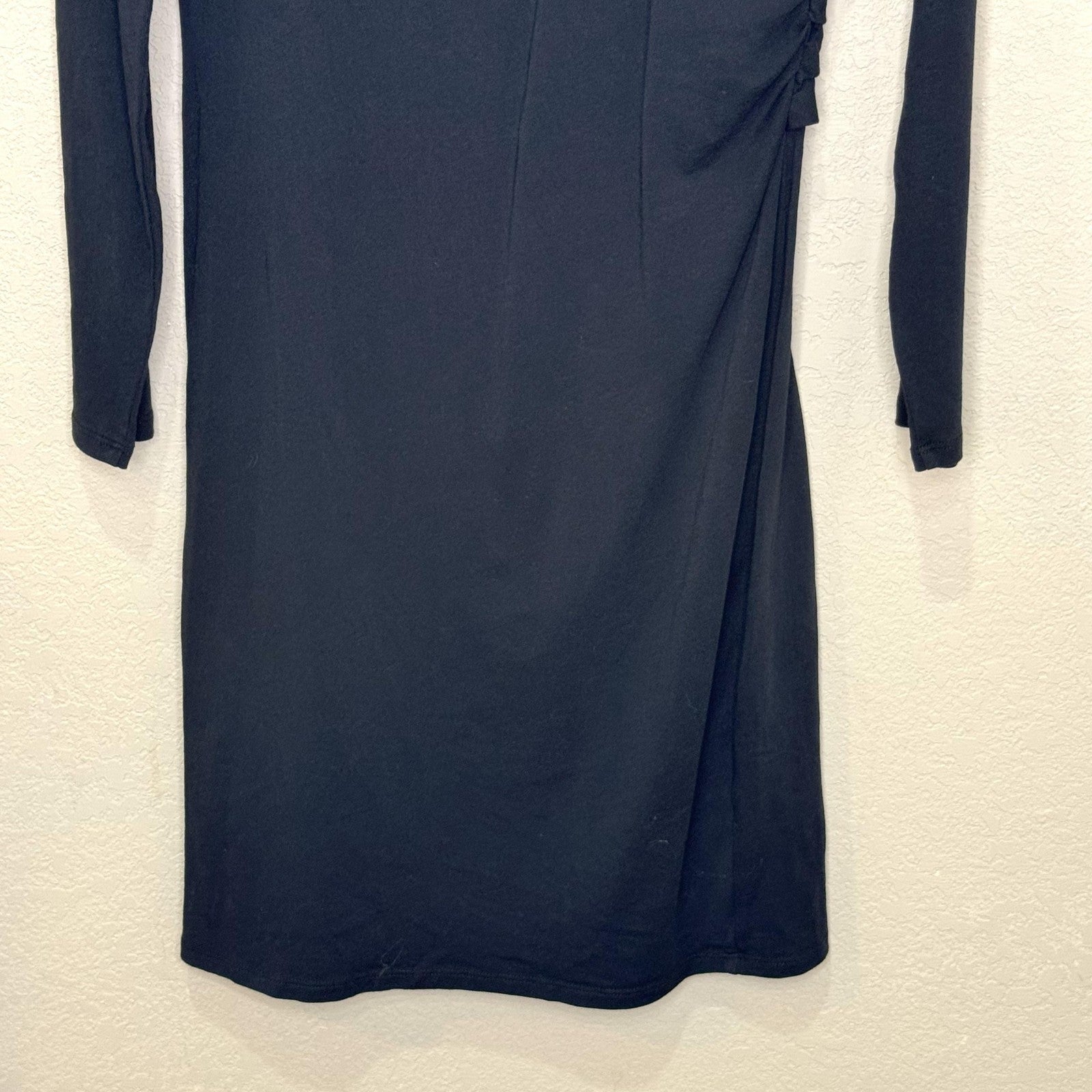 Sundance Dress Medium Charcoal Black Long Sleeve Draped Waist Midi Modal Cotton