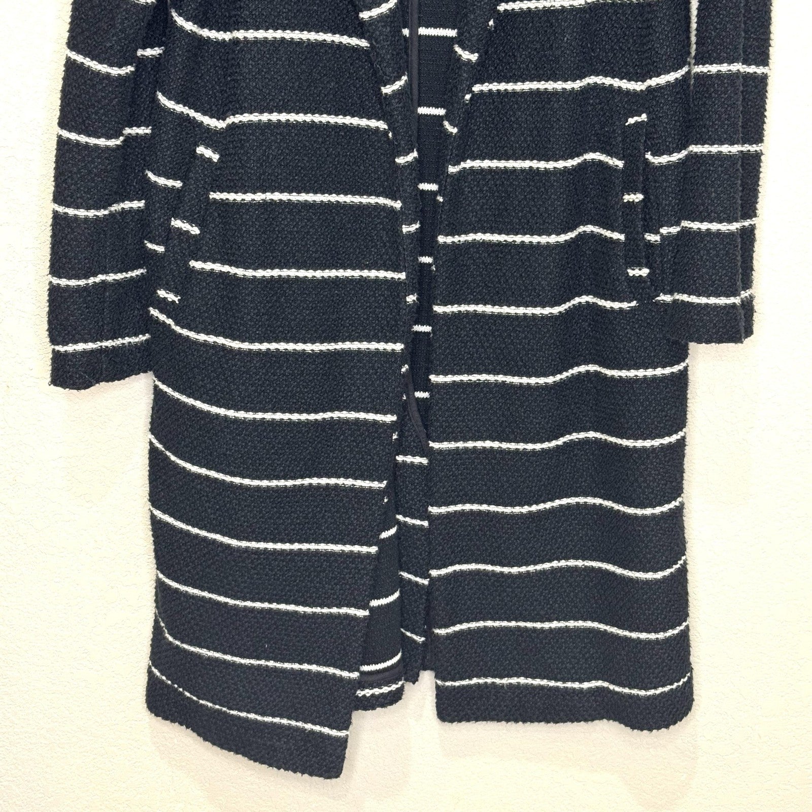 Marine Layer Sweater Coat Womens Medium Black White Striped Open Front Cardigan