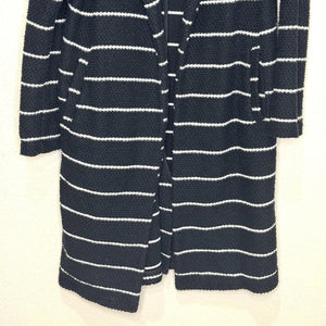 Marine Layer Sweater Coat Womens Medium Black White Striped Open Front Cardigan