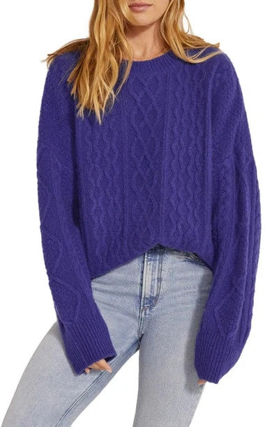 Favorite Daughter Sweater Womens Medium Purple Cable Merino Cashmere Crewneck