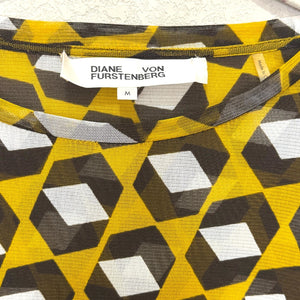 Diane Vone Furstenberg DVF Logan Top Size Medium Arrow Head Yellow Sheer $168