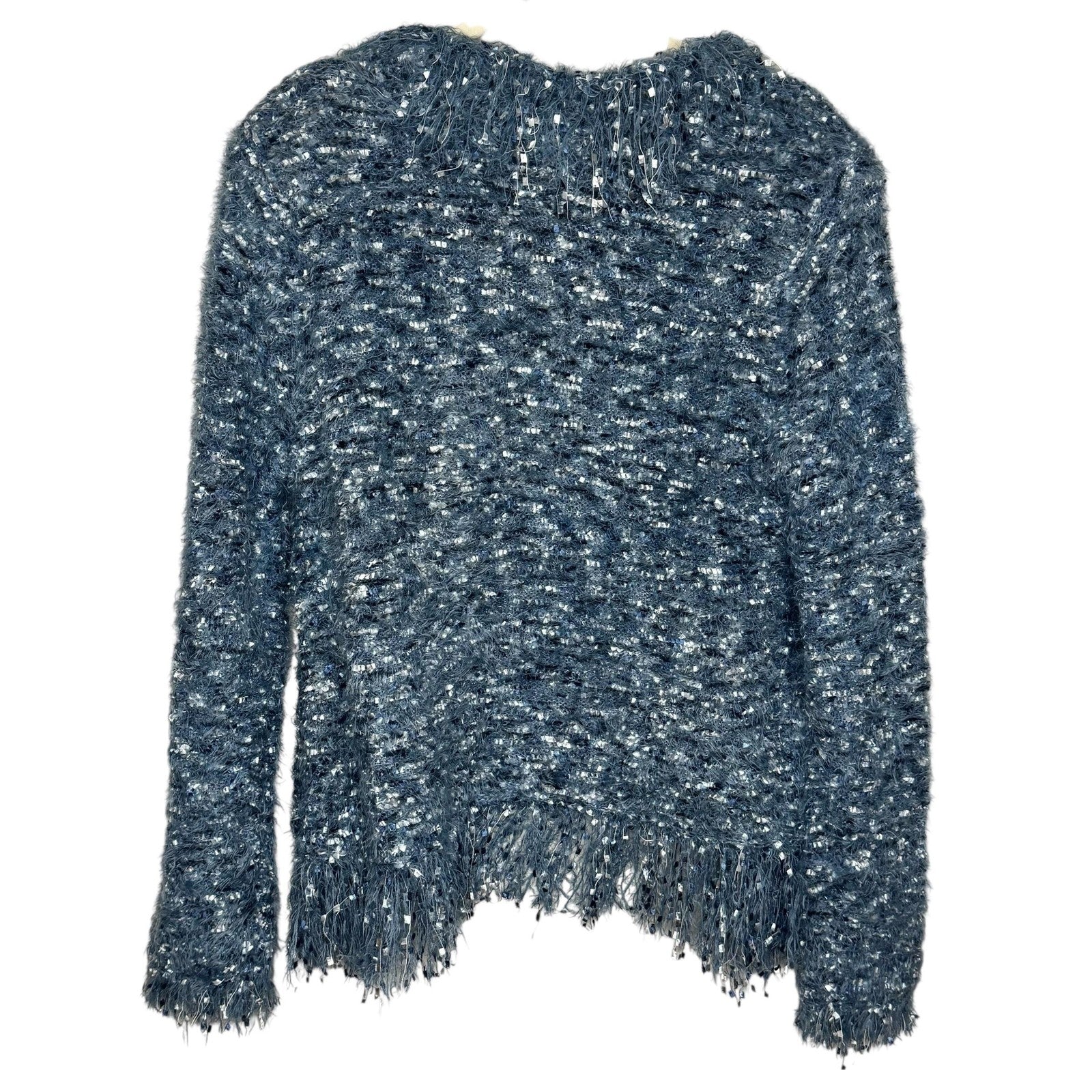L'AGENCE Sweater Womens Large Blue Boucle Fringe Open Cardigan Jacket S8861NLQ