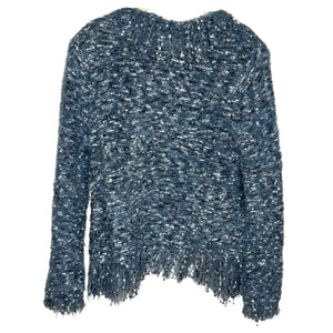 L'AGENCE Sweater Womens Large Blue Boucle Fringe Open Cardigan Jacket S8861NLQ