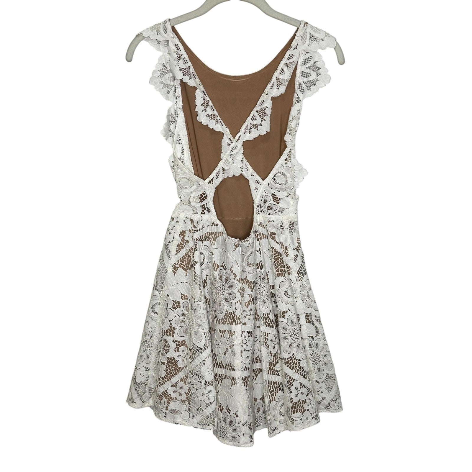 For Love & Lemons Dress Womens XS White Floral Lace Fit & Flare Open Back Mini