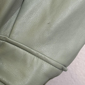 Alexis Jacket Womens Medium Sage Faux Leather Cropped Snap Front Puff Sleeves