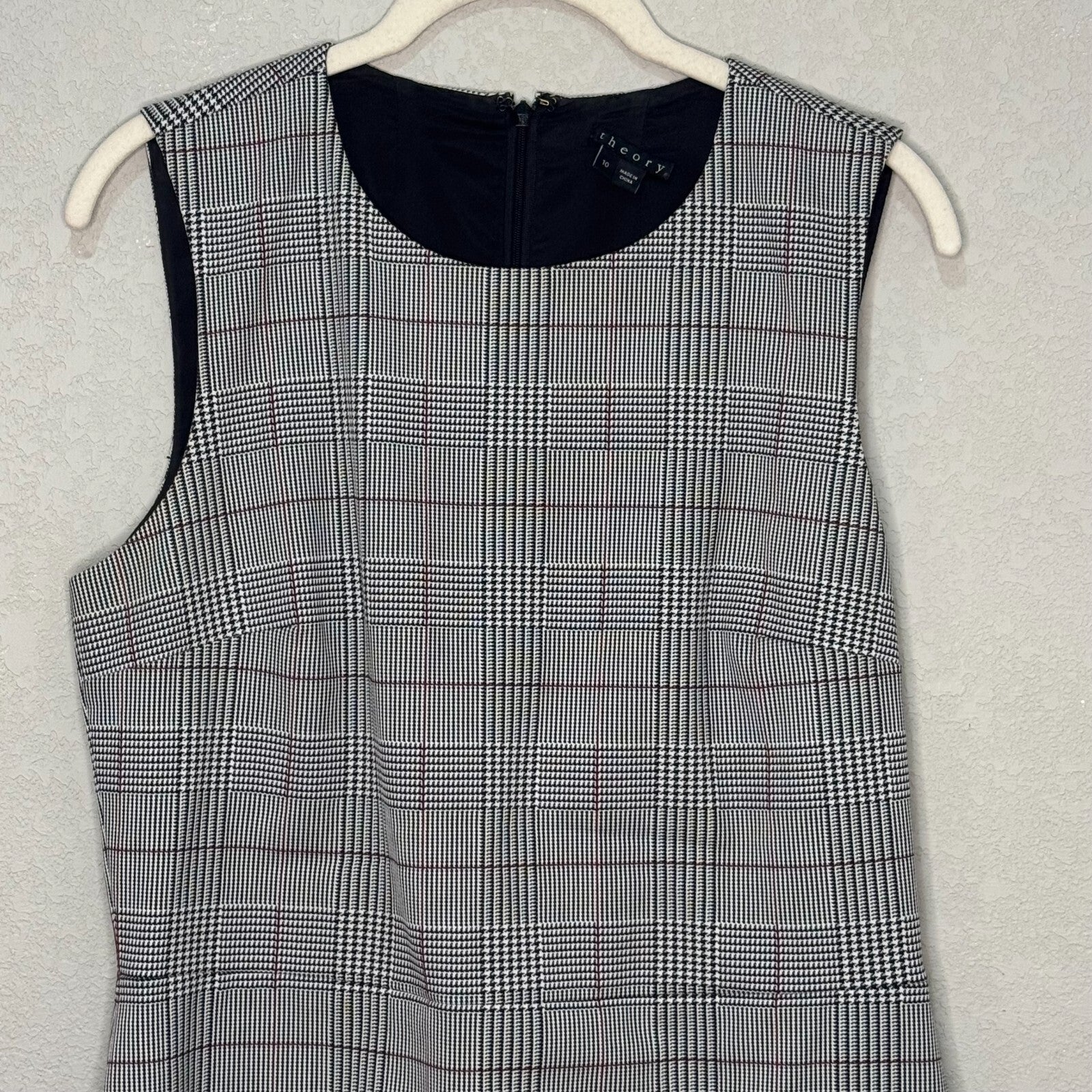 Theory Raneid Brant Check Plaid Dress Size 10 Sleeveless Jumper Gray Career