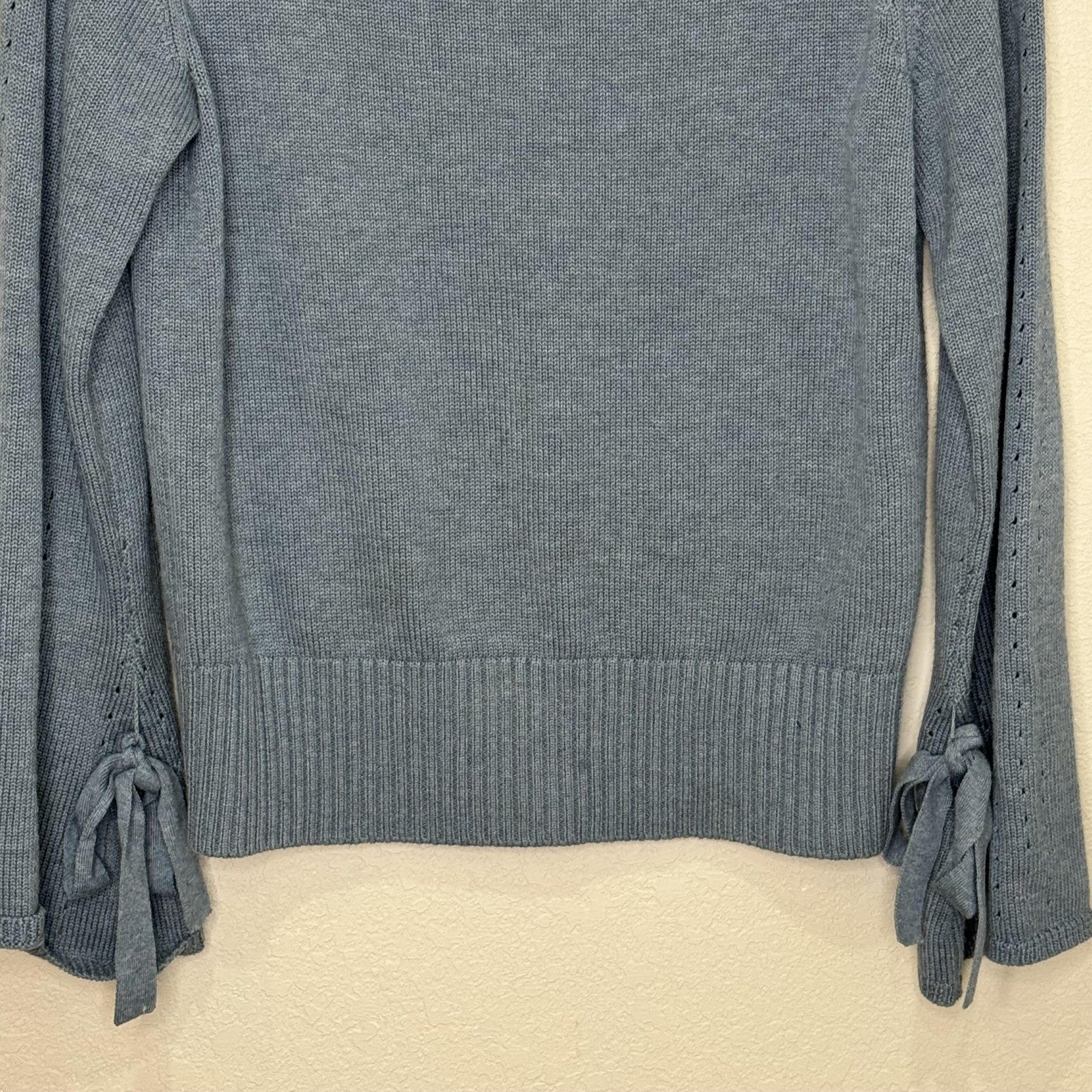 Sundance Sweater Womens Small Blue Supima Cotton Merino Wool Tie Cuff Pullover