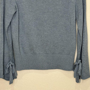 Sundance Sweater Womens Small Blue Supima Cotton Merino Wool Tie Cuff Pullover