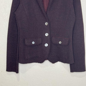 Eileen Fisher Blazer Jacket Womens Small Brown Burgundy Merino Wool Knit Button