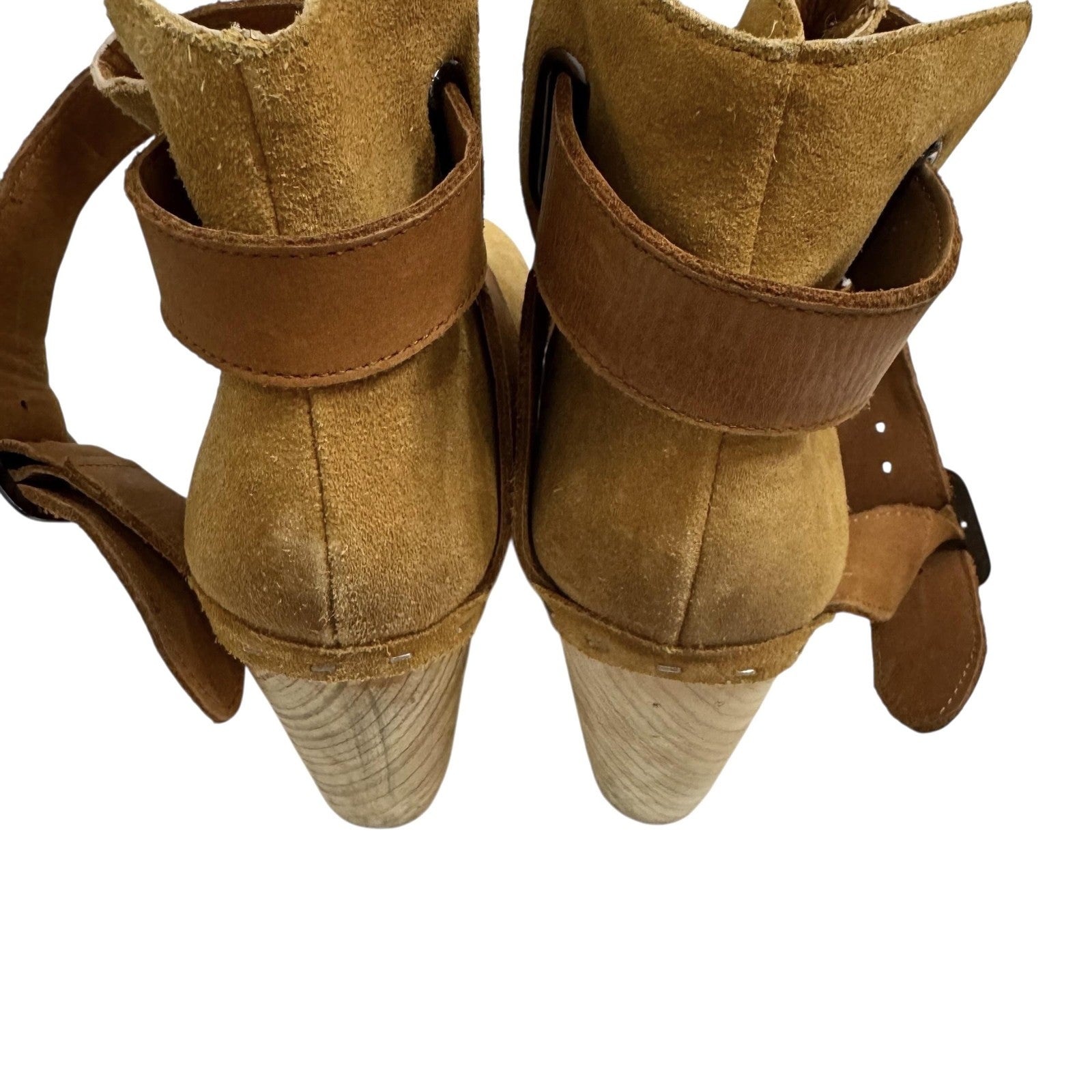 Free People Boots Womens Size 38 Tan Suede Clog Ankle Wrap Wooden Heel 500030907