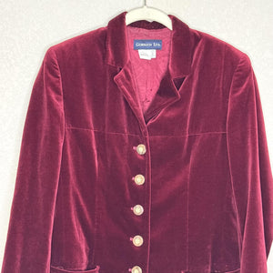 Gorsuch Ltd Blazer Womens 8 Burgundy Velvet Gold Buttons Made USA Lined Jacket