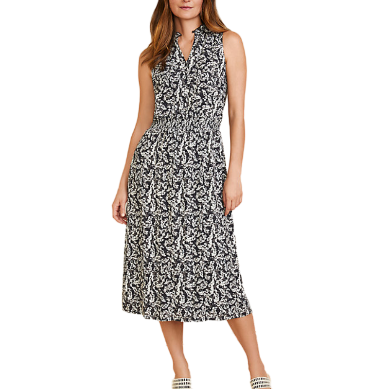 Garnet Hill Dress Womens Medium Floral Sleeveless Midi Pockets Viscose