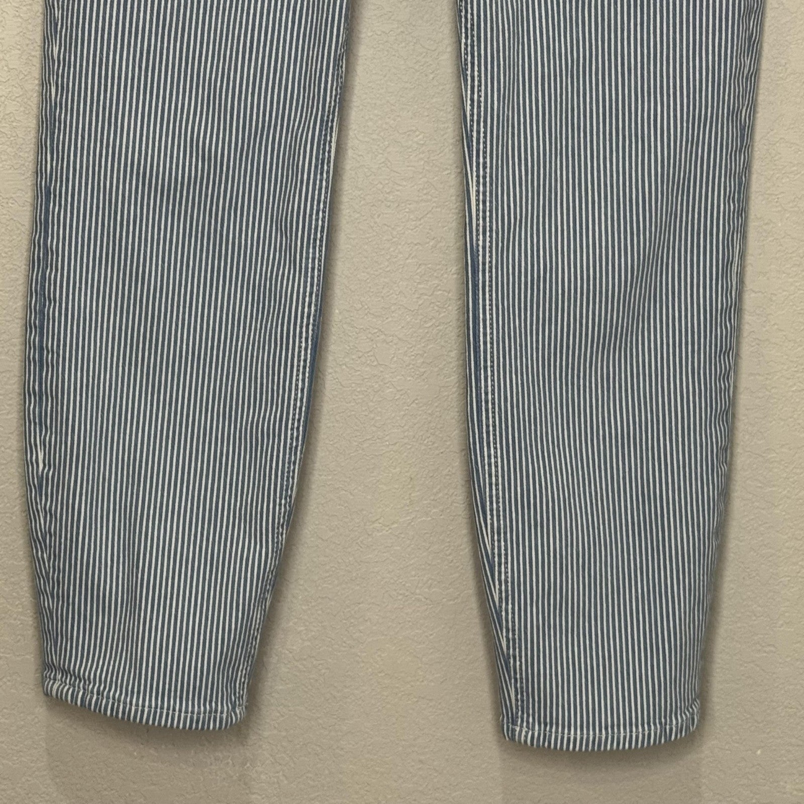 Boden Jeans Womens 6R Blue White Railroad Stripe Slim Straight Cropped Stretch