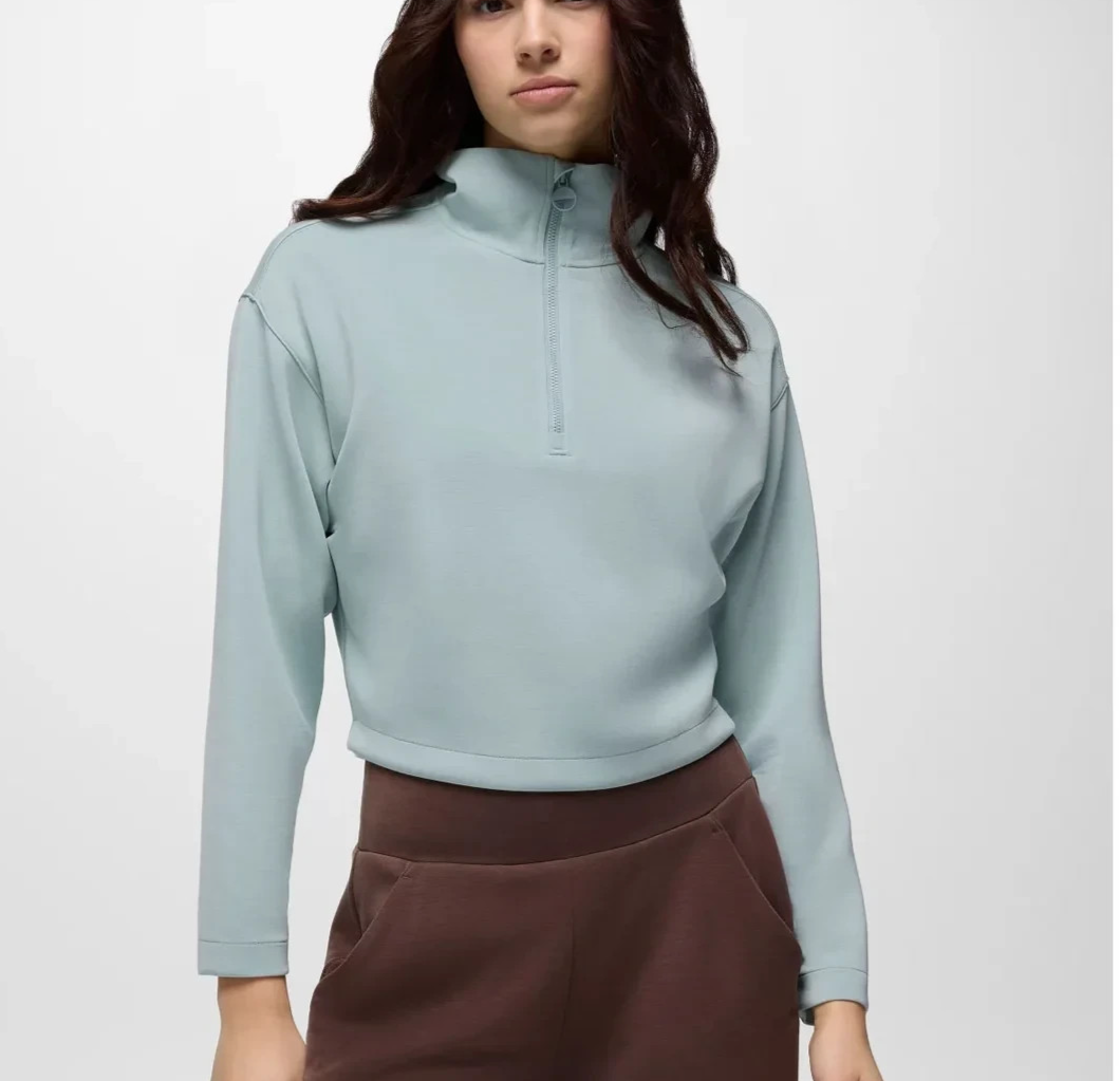 prAna Pullover Size Medium Green Shea Half Zip Stretch Athletic Long Sleeve Top