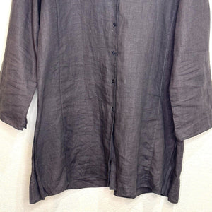 Eileen Fisher Irish Linen Tunic Shirt Size Medium Brown Charcoal Lagenlook