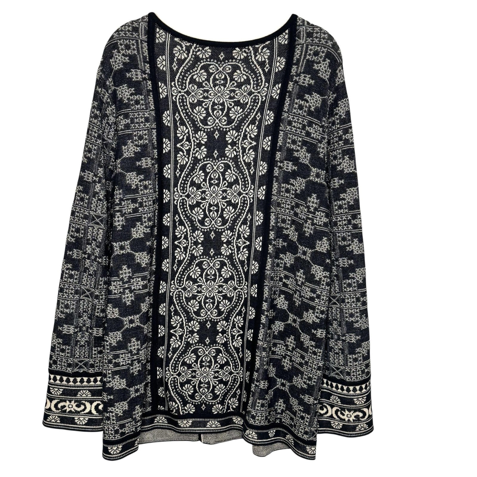 Peruvian Connection Sweater Womens XL Black Cream Pima Cotton Tunic Boho Knit
