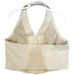 Open Edit Halter Crop Vest Womens Large Beige Button Front Sleeveless Blouse Top
