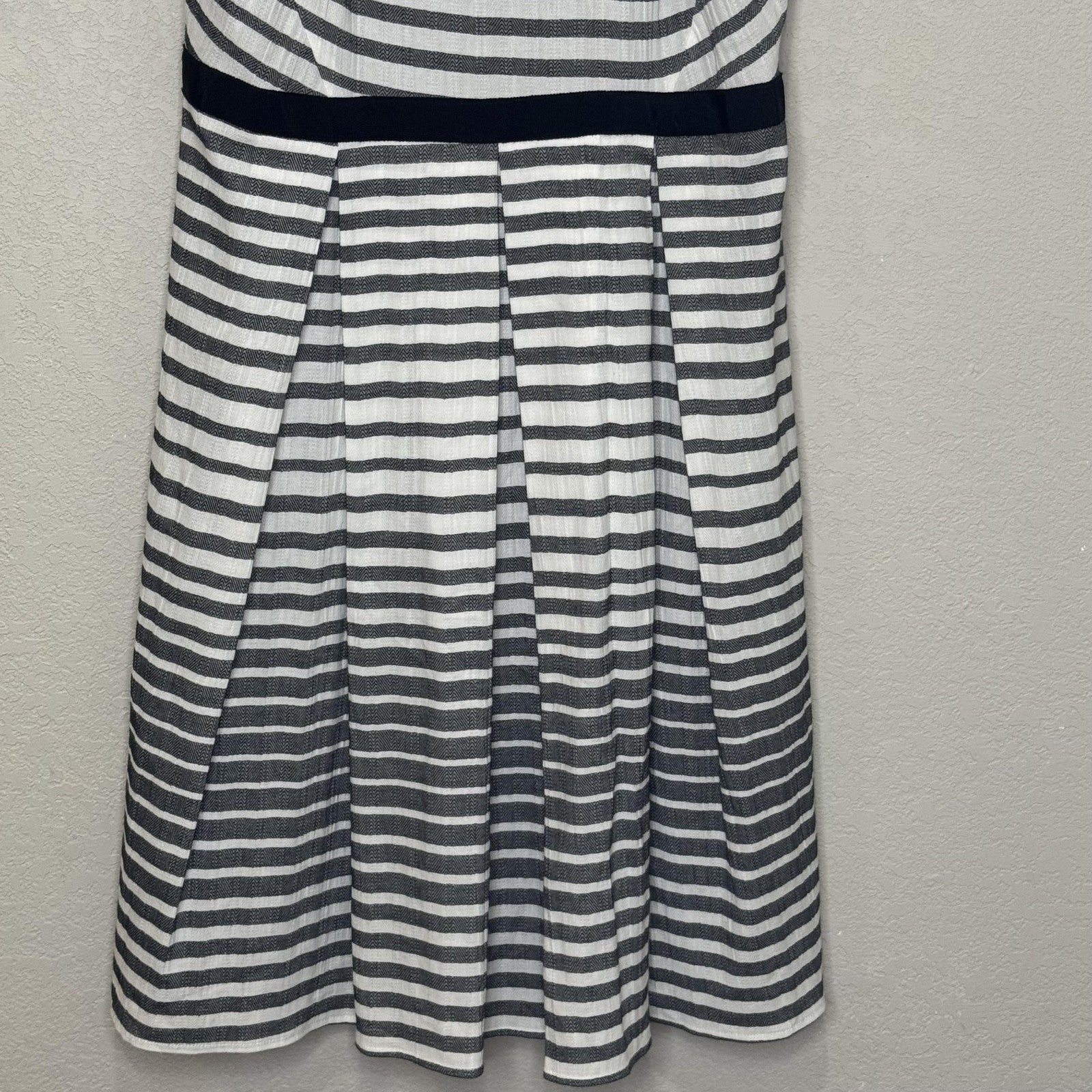 Eva Franco Dress Womens 10 Black White Striped Fit Flare Sleeveless Cotton USA
