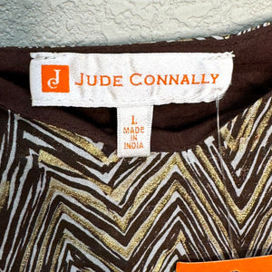 Jude Connally Aurora Chocolate Gold Herringbone Sleeveless Dress Size Large NEW