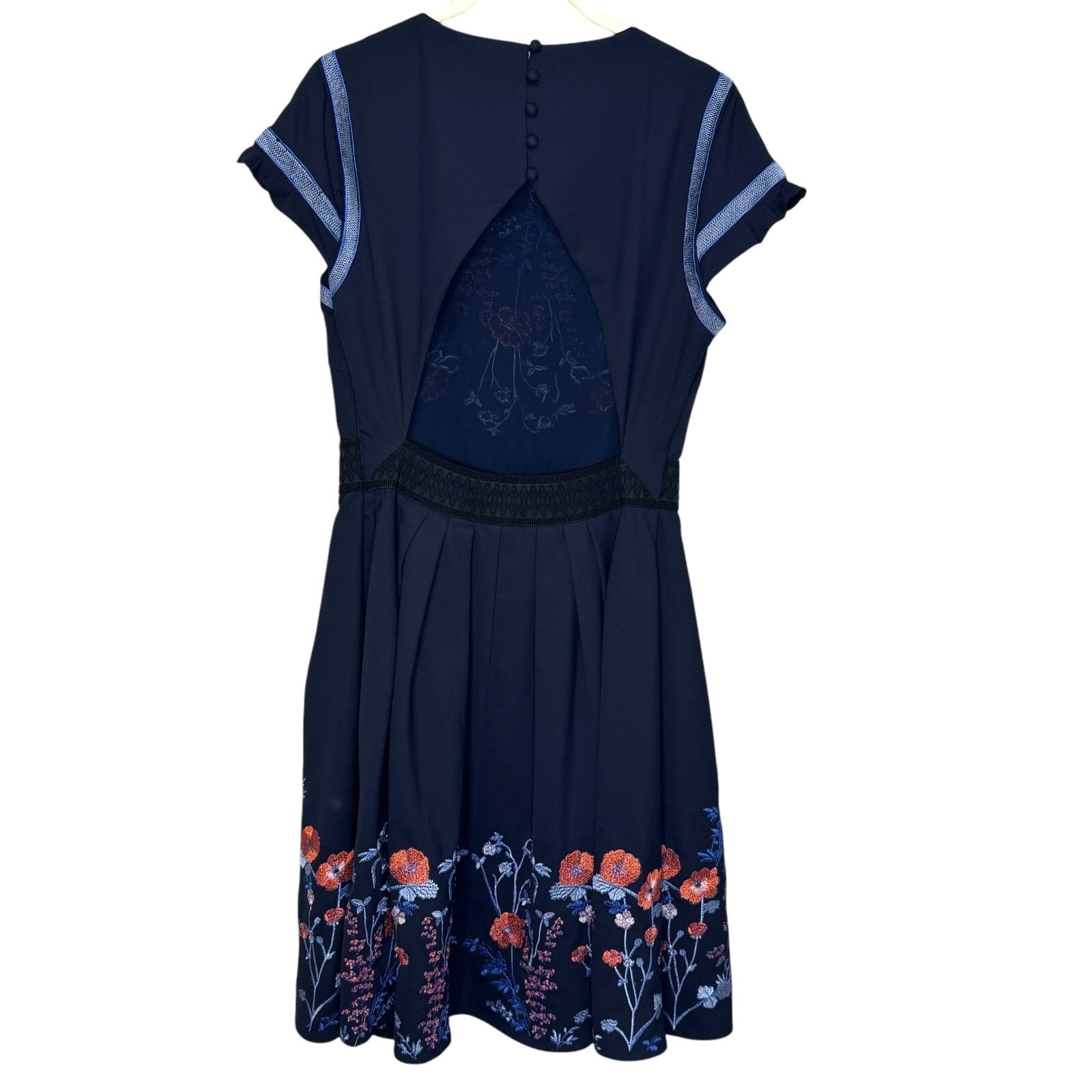 Foxidox Dress Size Medium Senna Embroidered Navy Blue Fit & Flare