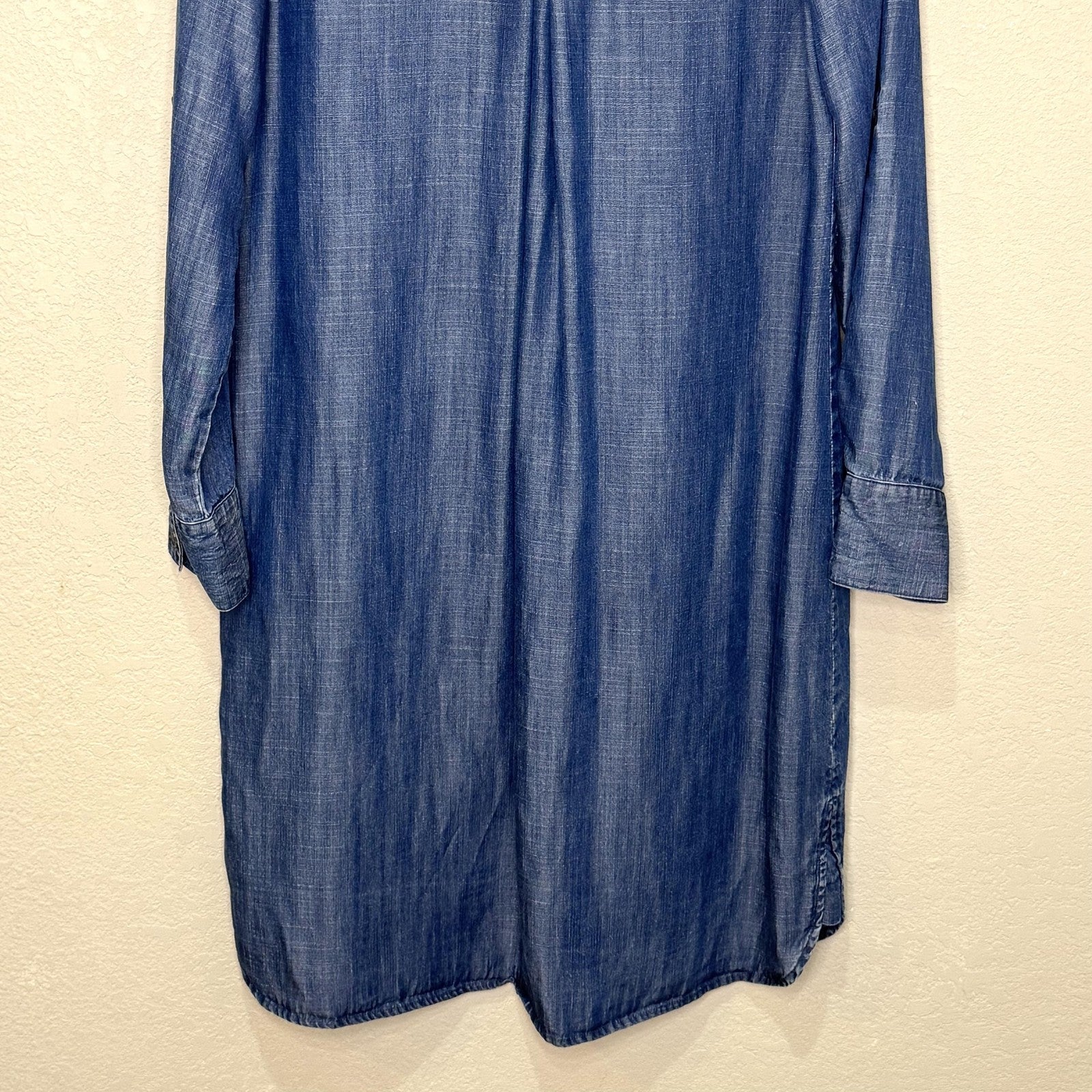Soft Surroundings Shirt Dress Small Medium Blue Tencel Lyocell Denim Button Up