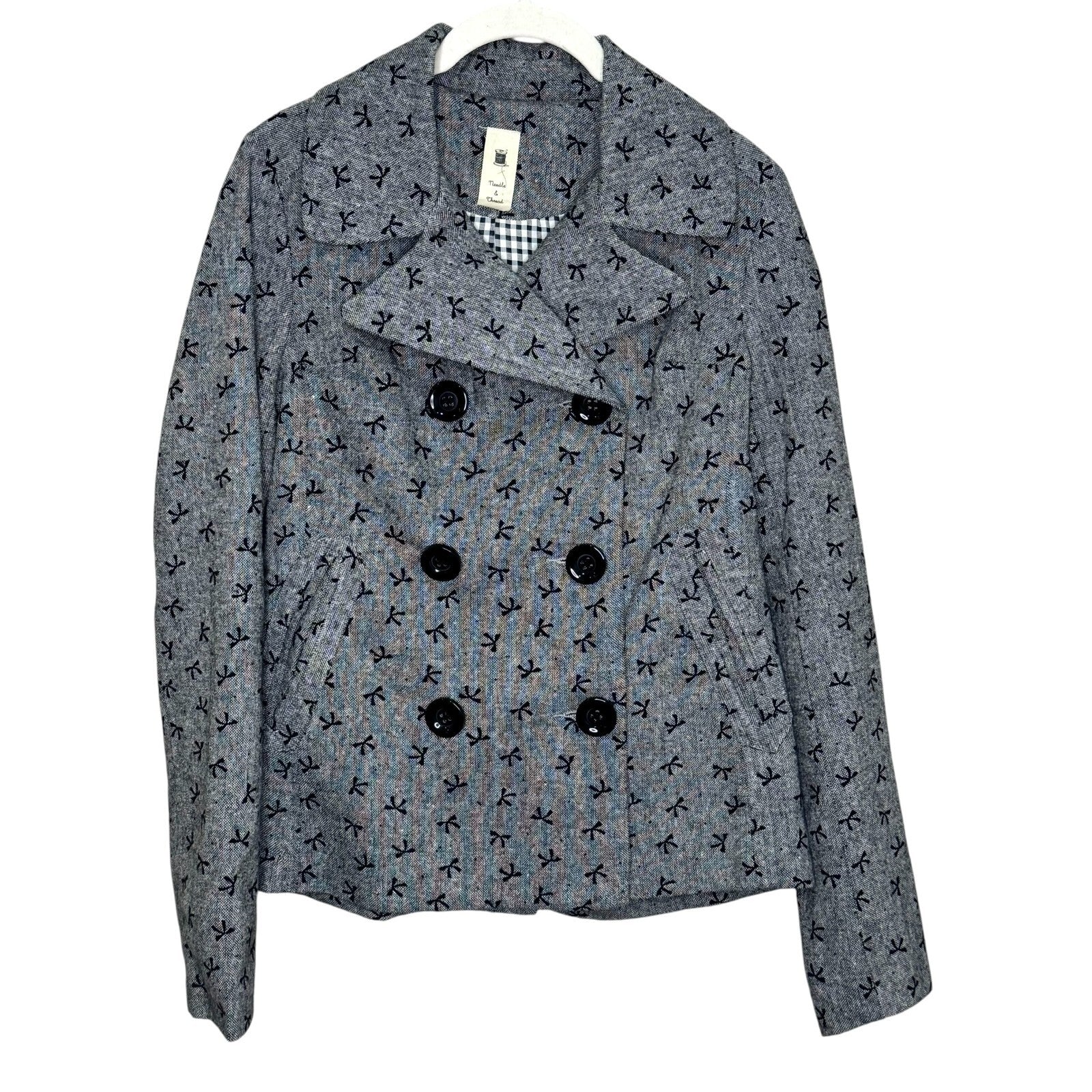 Needle & Thread Gray Bow Jacket Size Medium Gray Black Double Breasted Peacoat
